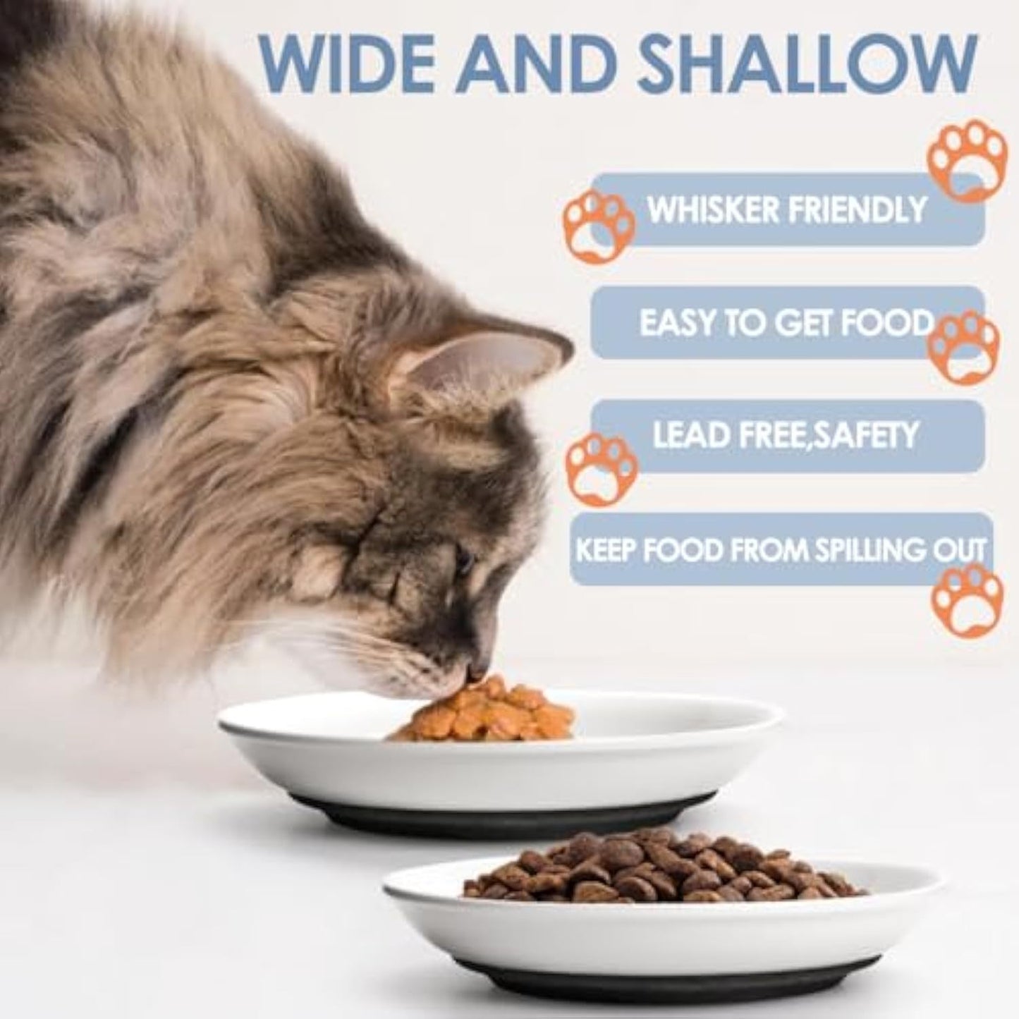 Ceramic Cat Food Bowls Whisker Friendly Cat Bowls With Nonslip Silicone Bottom Cat Food Dishes For Food And Water Cat Food Dishes Wide Shallow Small Cat Plates For Cats Kitten Small Dogs