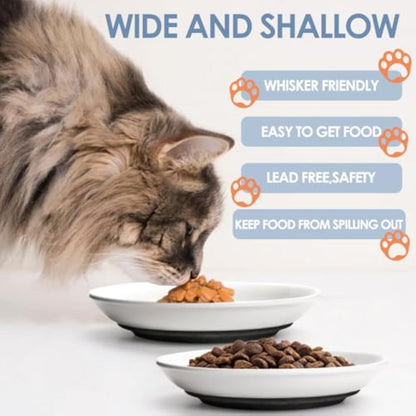 Ceramic Cat Food Bowls Whisker Friendly Cat Bowls With Nonslip Silicone Bottom Cat Food Dishes For Food And Water Cat Food Dishes Wide Shallow Small Cat Plates For Cats Kitten Small Dogs