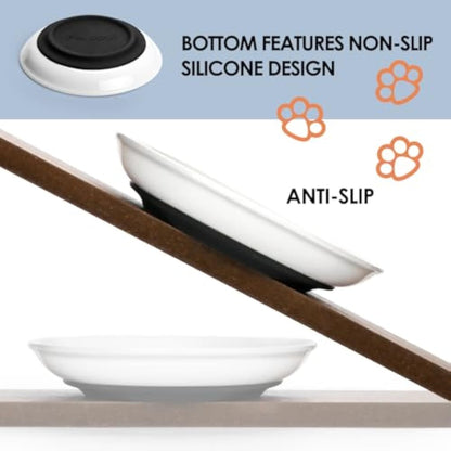 Ceramic Cat Food Bowls Whisker Friendly Cat Bowls With Nonslip Silicone Bottom Cat Food Dishes For Food And Water Cat Food Dishes Wide Shallow Small Cat Plates For Cats Kitten Small Dogs